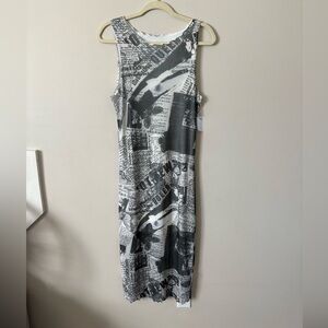 Women’s Mesh Midi‎ Newspaper Print Dress NWT SzXL